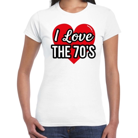 I love 70s verkleed t-shirt wit voor dames - 70s party verkleed outfit M -
