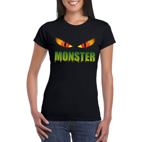 Halloween monster ogen t-shirt zwart dames M -