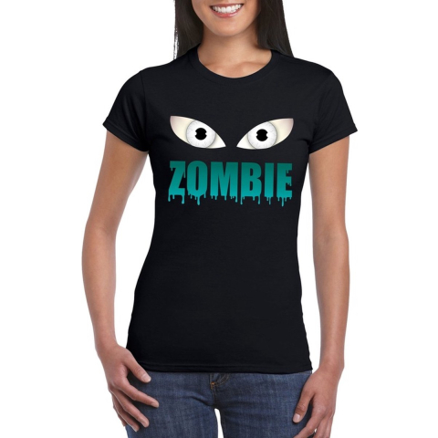 Halloween zombie ogen t-shirt zwart dames XL -
