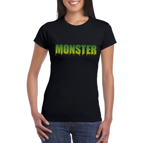 Halloween monster tekst t-shirt zwart dames XS -