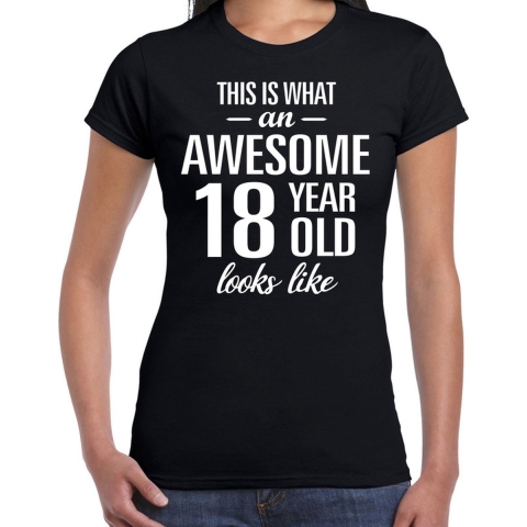 Awesome 18 year / 18 jaar cadeau t-shirt zwart dames M -