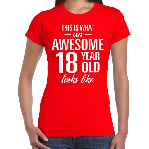 Awesome 18 year / 18 jaar cadeau t-shirt rood dames S -