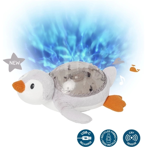 Cloud-B Nachtlamp m. Geluid - Tranquil Penquin - 30 cm - Grijs - Cloud-B - OneSize - Nachtlamp