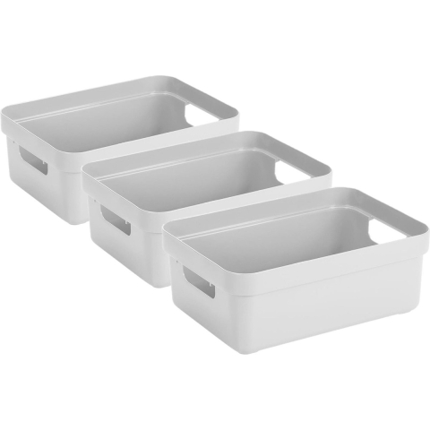 Sunware Opbergbox - 3x - kunststof - wit - 9 liter - Opbergbakken - Opbergmanden -