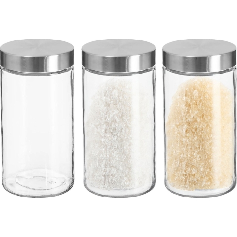 Voorraadbus/voorraadpot - 3x stuks - 1,7L - glas - met RVS luchtdichte deksel -
