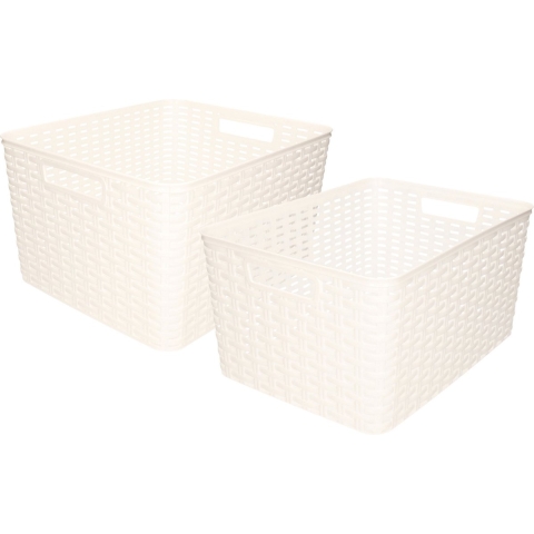 Set van 5x stuks opbergboxen/opbergmandjes rotan parel wit kunststof -