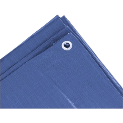 Stevig afdekzeil formaat 5 x 8 meter blauw met ringen -