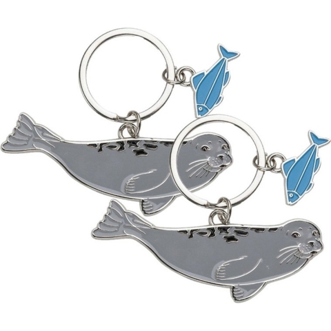 Nature Planet Dieren sleutelhanger - 4x - zeehond en een vis - metaal - 5 cm - dieren cadeau -