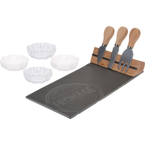 Luxe set van kaasplank met 3x kaasmesjes en 4x serveerschaaltjes -