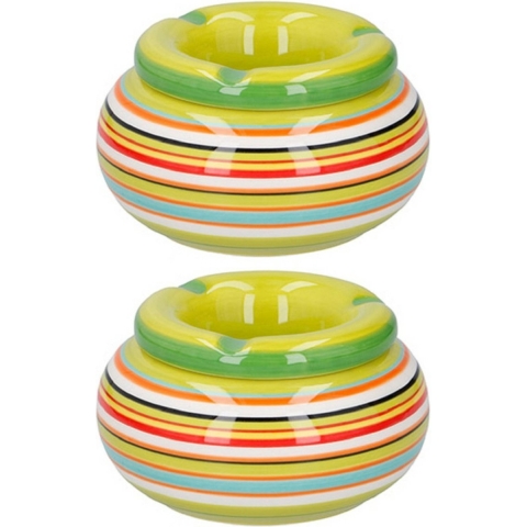 Storm asbak 2x stuks keramiek groen/multi-kleur 11 x 6 cm -