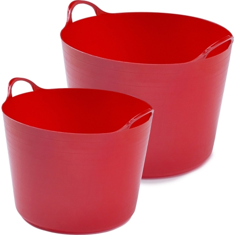Flexibele emmers - 2x stuks - 14 liter en 39 liter - rood -