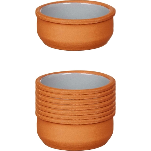 Set 12x tapas/creme brulee serveer schaaltjes terracotta/grijs 8x4 cm -