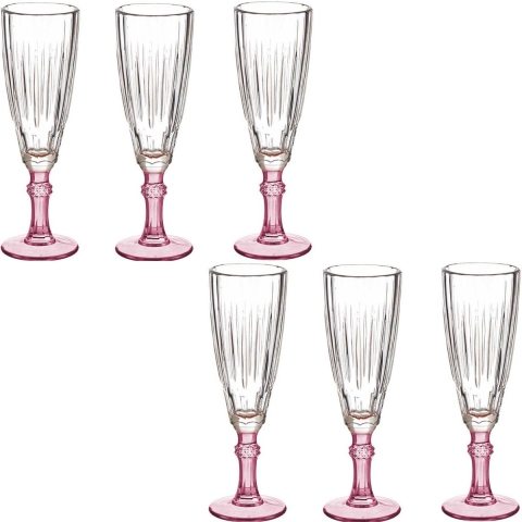 Luxe Exotic Collection Champagneglazen set 12x stuks op roze voet 170 ml -