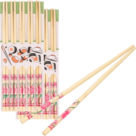 Sushi eetstokjes 30x setjes - bamboe hout - roze bloemen print - 24 cm -