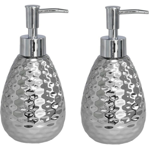 2x stuks zeeppompje/dispenser zilver glanzend metaal 8 x 17 cm -