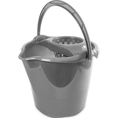 2x Grijze dweilemmers/mopemmers 13,5 liter 32 x 30 cm -