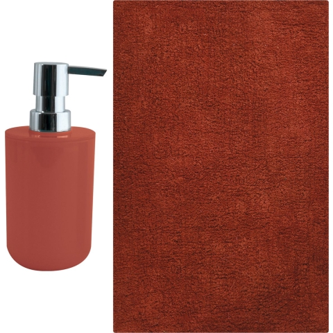 MSV badkamer droogloop mat - Napoli - 45 x 70 cm - met bijpassend zeeppompje - steenrood -