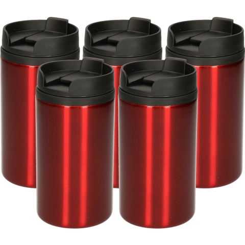 10x Warmhoudbekers metallic/warm houd bekers rood 320 ml -