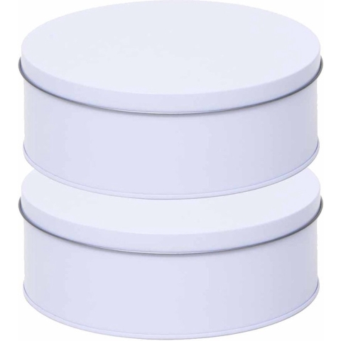 Koekblik opbergblik - 2x - wit - rond - D18 x H7 cm - Voorraadblikken - Snoeptrommel - koektrommel -
