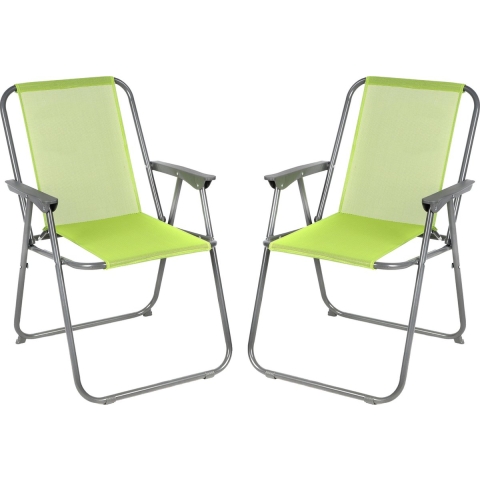 Sunnydays camping/strand stoel - 2x - aluminium - inklapbaar - groen - L53 x B55 x H75 cm -