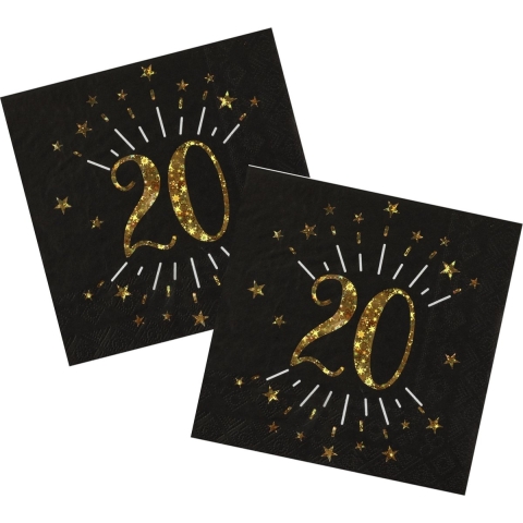 Verjaardag feest servetten leeftijd - 50x - 20 jaar - goud - 33 x 33 cm -