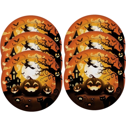 Halloween/horror pompoen bordjes - 24x - zwart - papier - D23 cm -