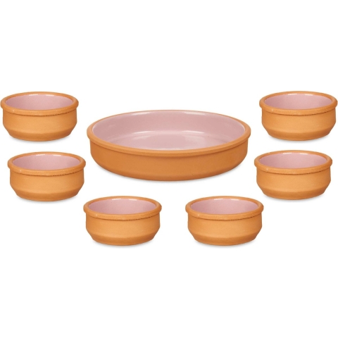 Set 7x tapas/creme brulee schaaltjes - terra/roze - 6x 8 cm/1x 23 cm -