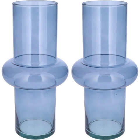 Bloemenvaas - 2x - blauw - transparant gerecycled glas - D15 x H31 cm -
