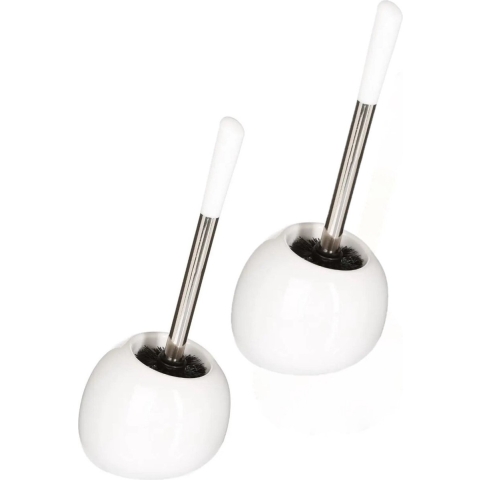 2x stuks 5five wc-/toiletborstel met houder rond - wit glans - keramiek - 36 cm -