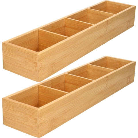 2x gerimport make-up sorteer organizer - 4-vaks bakje - 44 x 10 x 6 cm - bamboe -