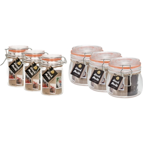 Weckpotten/inmaakpotten - set 6x - 250/500 ml - glas - met beugelsluiting - 2 formaten -