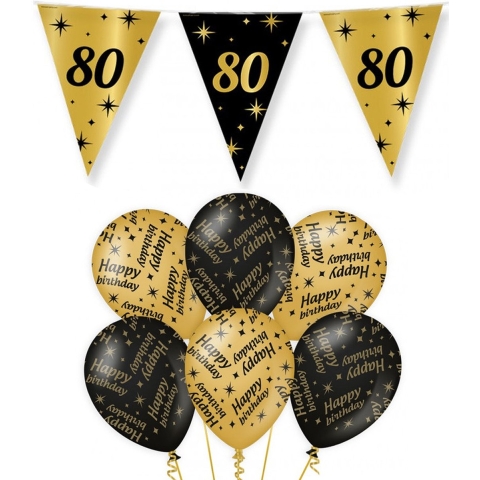 Leeftijd 80 jaar verjaardag versiering pakket zwart/goud 2-soorten -