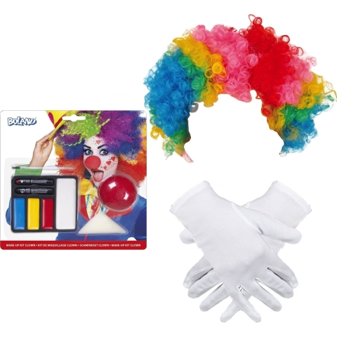 Clown verkleed set voor kinderen - Pruik/Schmink/Handschoenen -