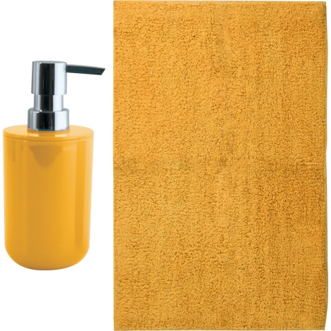 MSV badkamer droogloop mat - Napoli - 45 x 70 cm - met bijpassend zeeppompje - saffraan geel -