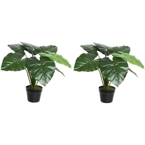 2x Groene Colocasia/taro kunstplant 52 cm in zwarte pot -