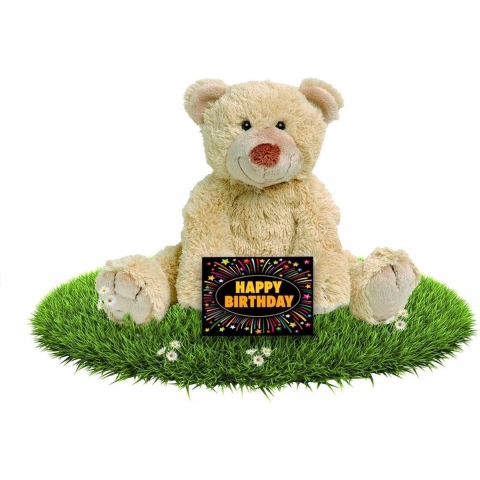 Verjaardag knuffelbeer Boogy 35 cm met gratis verjaardagskaart -