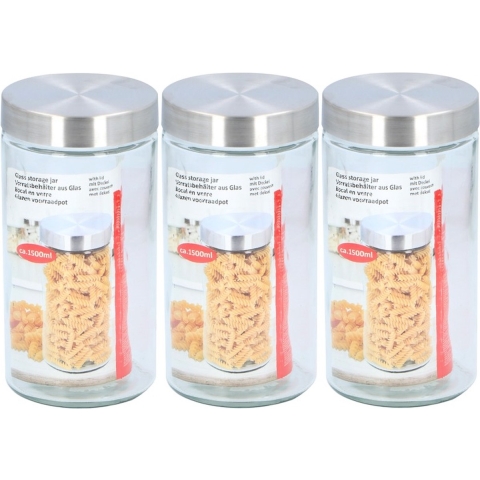 3x Glazen luxe voorraadpotten/voorraadbussen 1500 ml -