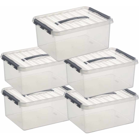 5x sunware q-line opberg box/opbergdoos - 15 liter - 40 x 30 x 18 cm - kunststof - transparant -