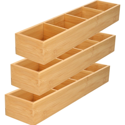 4x stuks make-up/pennen sorteer organizer 4-vaks bakje 44 x 10 x 6.5 cm bamboe -