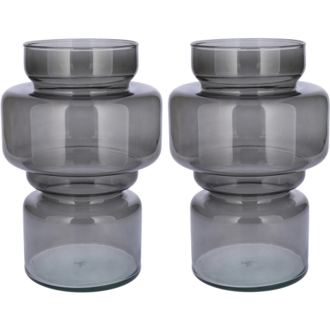Bloemenvaas - 2x - grijs - transparant gerecycled glas - D17 x H25 cm -