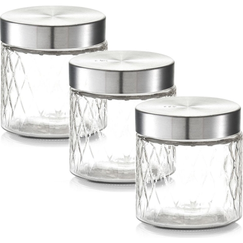 3x Glazen voorraadpotten/bewaarpotten 750 ml geruit 11 x 12 cm -
