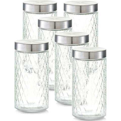 10x Glazen voorraadpotten/bewaarpotten 1500 ml geruit 11 x 22 cm -
