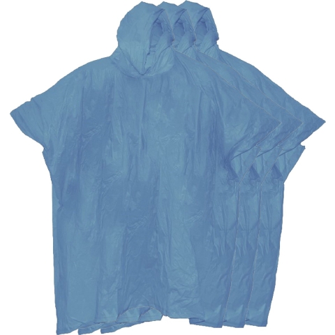 Regenponcho met capuchon - 4x - blauw - herbruikbaar - PVC One size -
