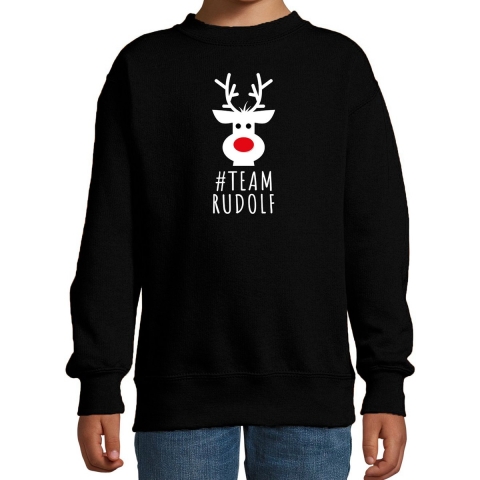 Kersttrui/sweater voor kinderen - team Rudolf - zwart 12-13 jaar (152/164) -