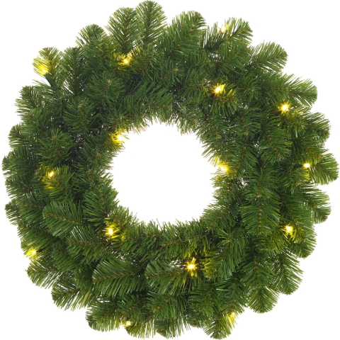 Mica Decorations Kerstkrans - kunst - groen - LED verlichting - 60 cm -