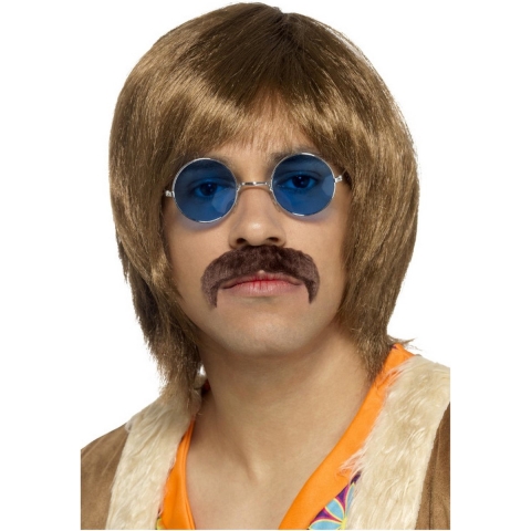 Hippie verkleed set - pruik, snor en bril - heren - verkleedaccessoires - Carnaval -