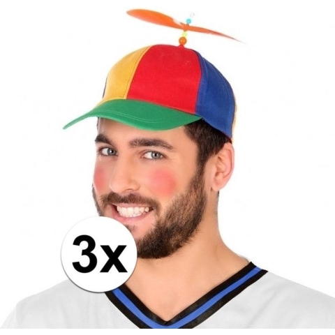 Helikopterpet met gekleurde propeller - 3x - voor volwassenen - polyester -