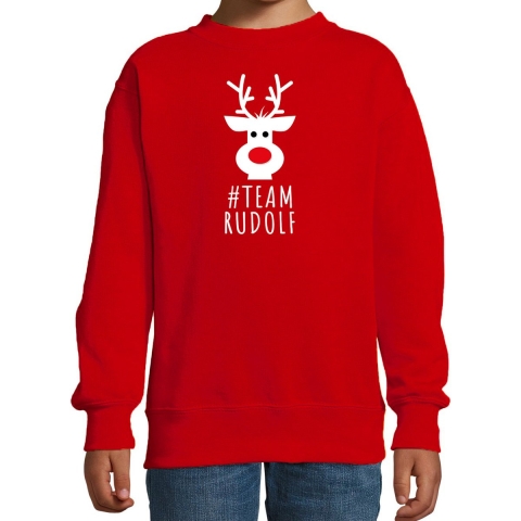 Kersttrui/sweater voor kinderen - team Rudolf - rood 5-6 jaar (110/116) -