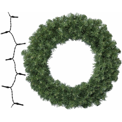 Groene kerstkrans/dennenkrans/deurkrans 50 cm inclusief warm witte verlichting -