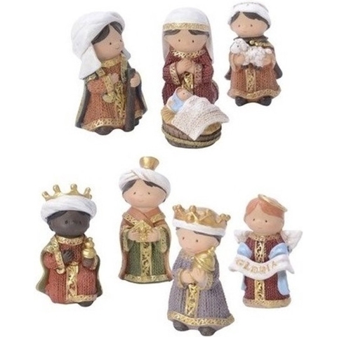 Kerststal beeldjes voor kinderen - 8x st - aardewerk - 8 cm - kinderkamer kerstfiguren -